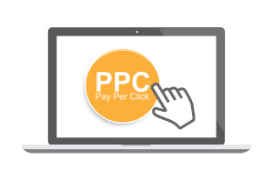 Pay per click concept with laptop and cursor